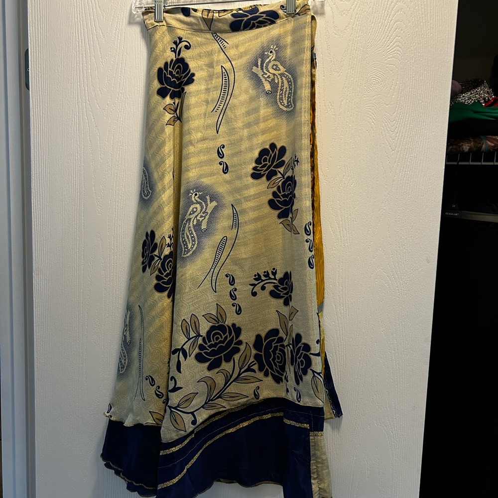 Sari Wrap Skirt - Navy and Cream